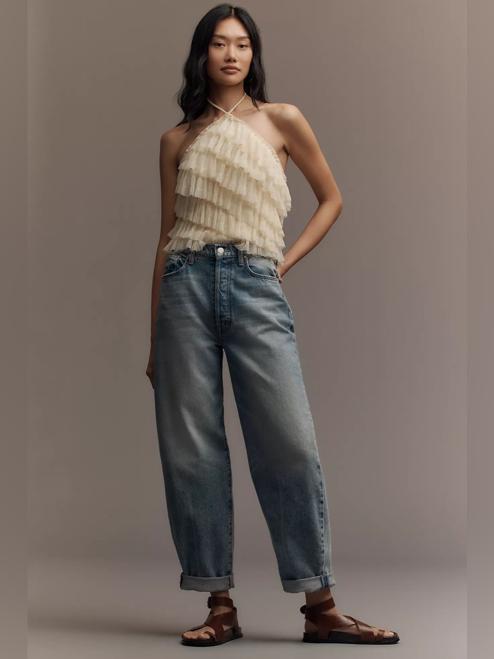 MOTHER The Fangirl Button-Front High-Rise Barrel Jeans